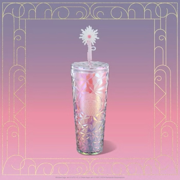 Glinda Upland Starbucks x Wicked Prismatic 24oz Cold Cup with Wand Straw Topper